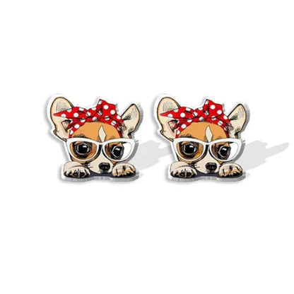 Bijoux Chihuahua : boucles d’oreilles avec des motifs chihuahua en relief, parfait pour les amoureux des petits chiens - couleur rouge avec bandeau