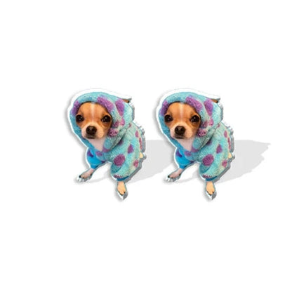 Bijoux Chihuahua : boucles d’oreilles avec des motifs chihuahua en relief, parfait pour les amoureux des petits chiens - couleur bleue