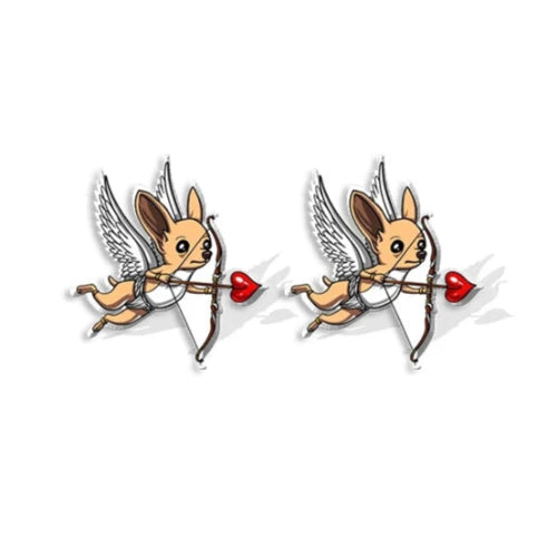 Bijoux Chihuahua : boucles d’oreilles avec des motifs chihuahua en relief, parfait pour les amoureux des petits chiens - motif cupidon 