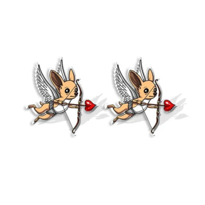 Bijoux Chihuahua : boucles d’oreilles avec des motifs chihuahua en relief, parfait pour les amoureux des petits chiens - motif cupidon 