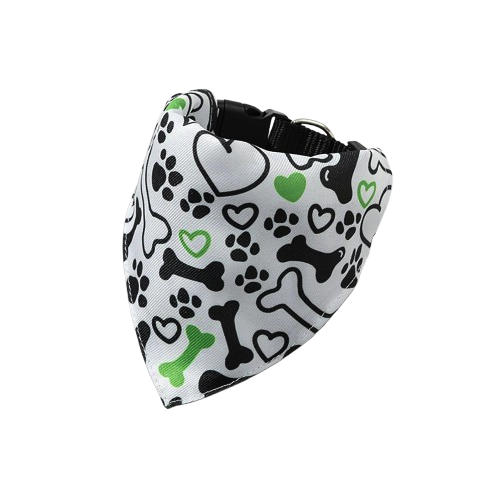 Chihuahua-Halsband: Weißes Bandana mit schwarzen und grünen Mustern