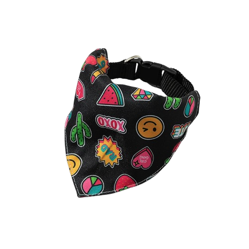 Chihuahua-Halsband: Schwarzes Bandana mit bunten Mustern