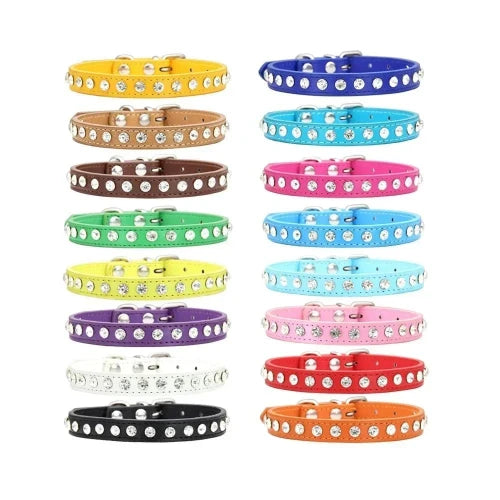 Chihuahua Collar: Leather Color Rhinestones