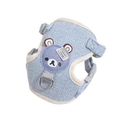 Collier pour Chihuahua avec harnais et laisse bleu motifs nounours. Elégant, pour offrir confort et sécurité à votre petit chien ou chat