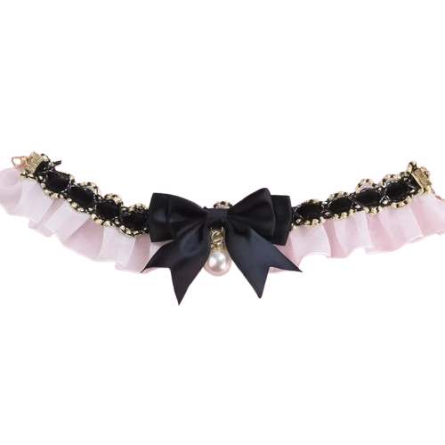 Chihuahua Collar: Bow Tie + Black Pearl