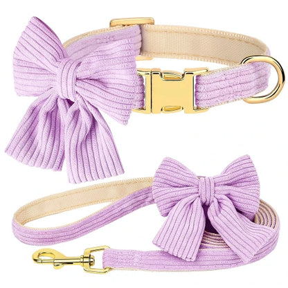 Collier pour Chihuahua en velours violet avec noeud papillon et une laisse pour offrir confort et sécurité à votre petit chien ou chat