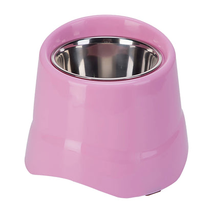 Gamelle pour chien : bol surélevé en plastique et inox. Adapté à tous les petits chiens et les chats. Vendue sur la boutique Mon Petit Chihuahua. Couleur rose