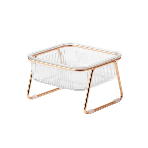 Dog Bowl: Gold and glass, simple