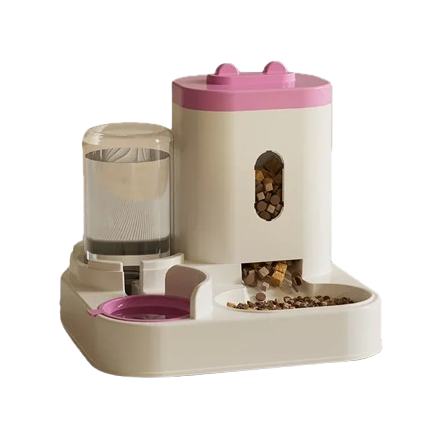 Gamelle automatique double compartiment, adaptée aux petits chiens et aux chats. Vendue sur la boutique Mon Petit Chihuahua. Couleur 
rose