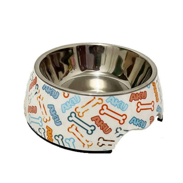 Dog Bowl: Beige stainless steel with bone pattern