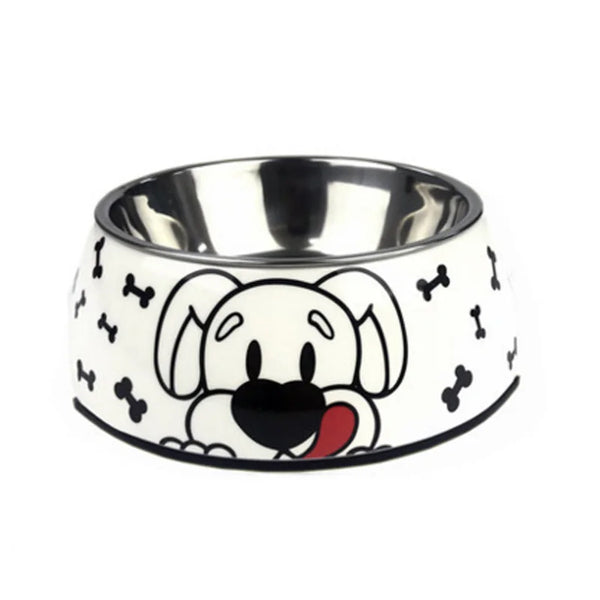 Dog Bowl: White stainless steel with dog pattern