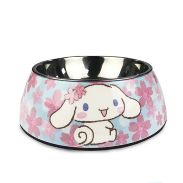 Dog Bowl: Blue and pink stainless steel with dog motifs