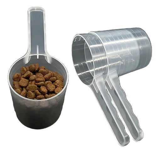 Mesurette transparente en plastique pour doser les croquettes des petits chiens ou chats. Vendue sur la boutique Mon Petit Chihuahua.