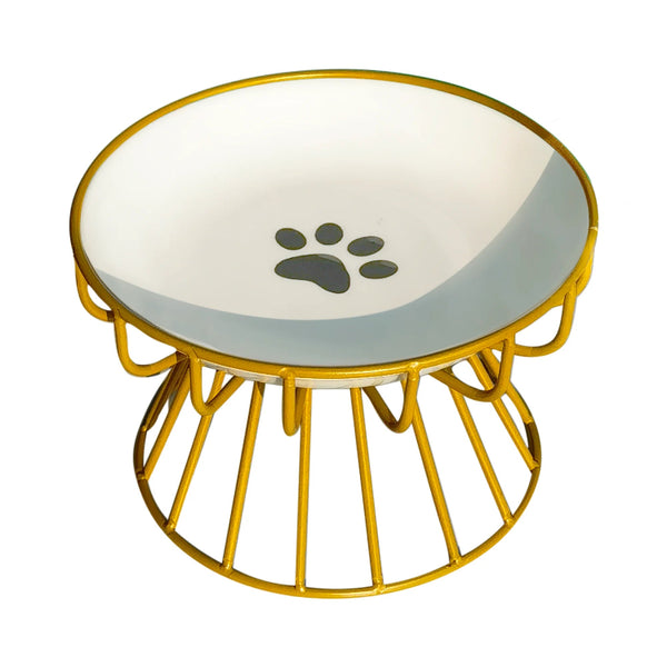 Dog Bowl: Ceramic paw gold support