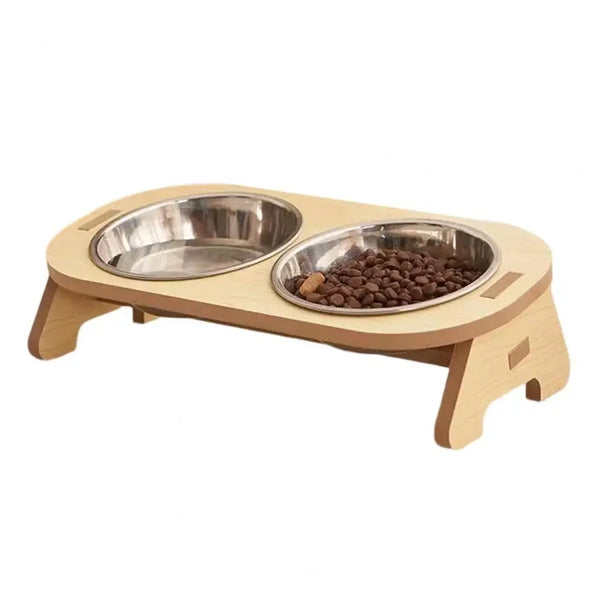 Dog Bowl: Double inclined wooden bowl