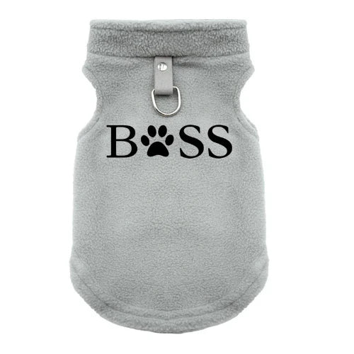 Gilet polaire gris pour Chihuahua avec motif BOSS brodé en noir – vêtement qui convient à d'autres petits chiens ou chats