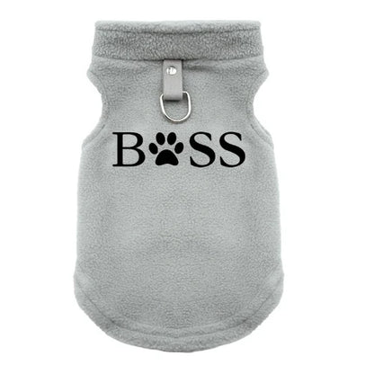Gilet polaire gris pour Chihuahua avec motif BOSS brodé en noir – vêtement qui convient à d'autres petits chiens ou chats
