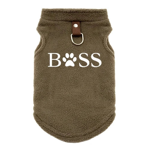 Gilet polaire marron pour Chihuahua avec motif BOSS brodé en blanc – vêtement qui convient à d'autres petits chiens ou chats