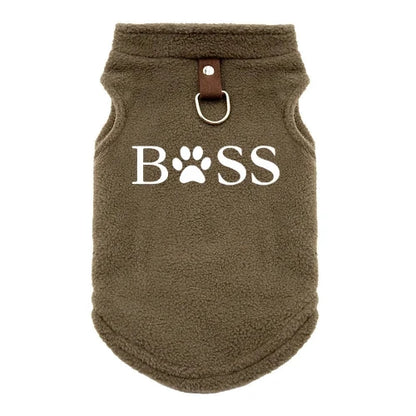 Gilet polaire marron pour Chihuahua avec motif BOSS brodé en blanc – vêtement qui convient à d'autres petits chiens ou chats