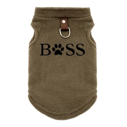 Gilet polaire marron pour Chihuahua avec motif BOSS brodé en noir – vêtement qui convient à d'autres petits chiens ou chats