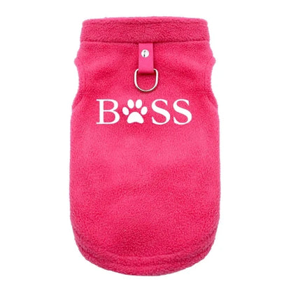 Gilet polaire rose pour Chihuahua avec motif BOSS brodé en blanc – vêtement qui convient à d'autres petits chiens ou chats