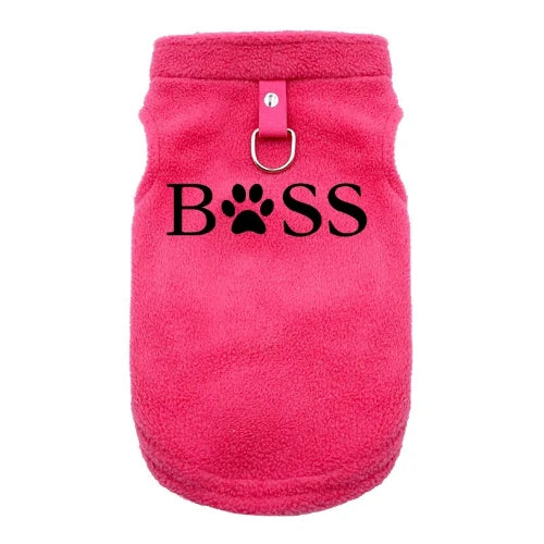 Gilet polaire rose pour Chihuahua avec motif BOSS brodé en noir – vêtement qui convient à d'autres petits chiens ou chats