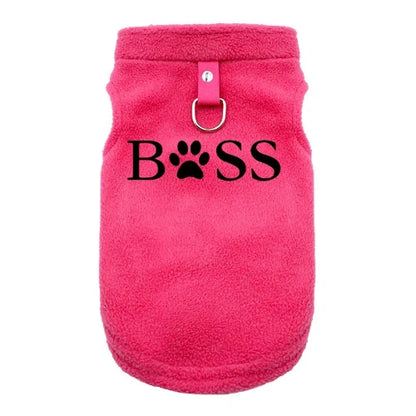 Gilet polaire rose pour Chihuahua avec motif BOSS brodé en noir – vêtement qui convient à d'autres petits chiens ou chats
