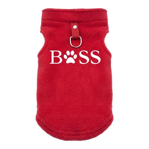 Gilet polaire rouge pour Chihuahua avec motif BOSS brodé en blanc – vêtement qui convient à d'autres petits chiens ou chats