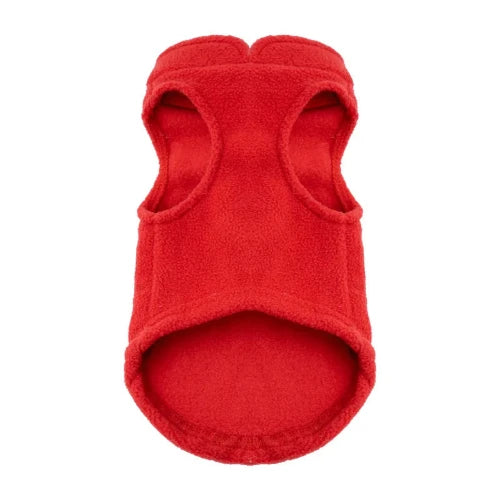Gilet polaire rouge pour Chihuahua vu de dos – vêtement qui convient à d'autres petits chiens ou chats