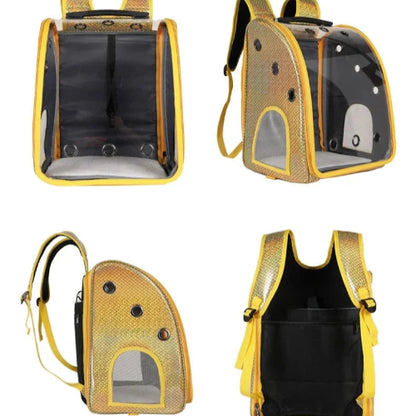Sac à dos jaune et bulle transparente pour transporter votre Chihuahua - pour emmener partout votre petit chien ou chat - zoom