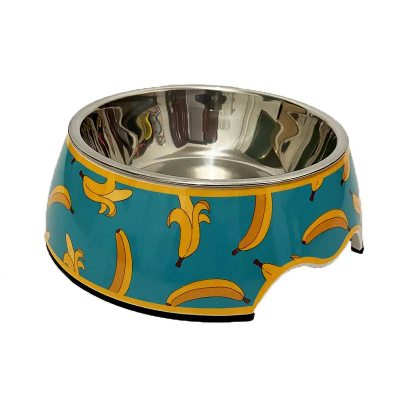 Dog Bowl: Stainless Steel Banana Pattern