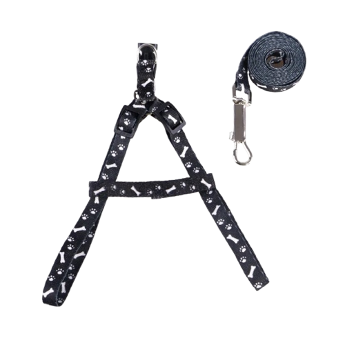 Chihuahua Harness: Black Bone Pattern + Leash