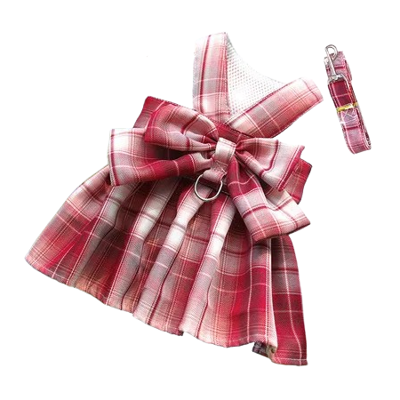 Harnais pour chiens en forme de Robe rouge à carreaux. Vendu avec sa Laisse assortie. Confortable, convient aux petits chiens, chihuahuas, ou aux chats. Vendu dans la boutique « Mon Petit Chihuahua »
