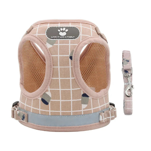 Harnais Chihuahua : Rose à Carreaux + Laisse