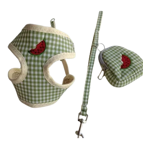 Chihuahua Harness: Green Plaid with Small Bag