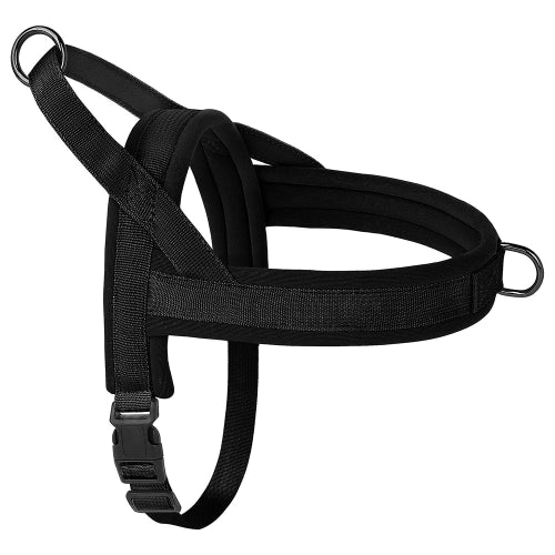 Harnais noir résistant en nylon pour chiens. Confortable, convient aux petits chiens, chihuahuas, ou aux chats. Vendu dans la boutique « Mon Petit Chihuahua »
