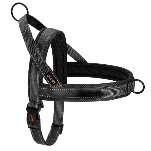 Harnais noir et gris résistant en nylon pour chiens. Confortable, convient aux petits chiens, chihuahuas, ou aux chats. Vendu dans la boutique « Mon Petit Chihuahua »