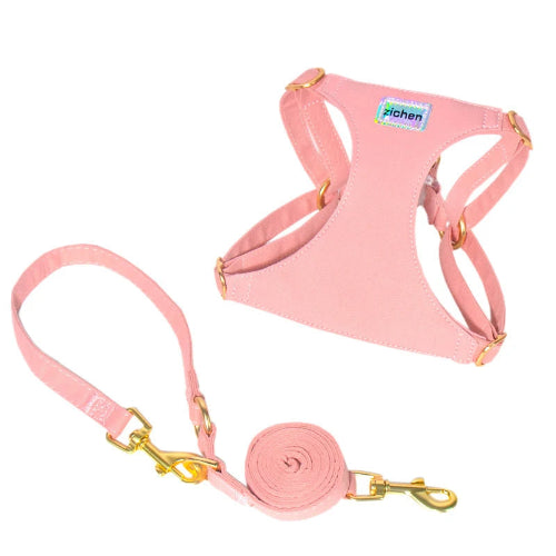 Harnais Chihuahua : Rose Clair et Doré + Laisse