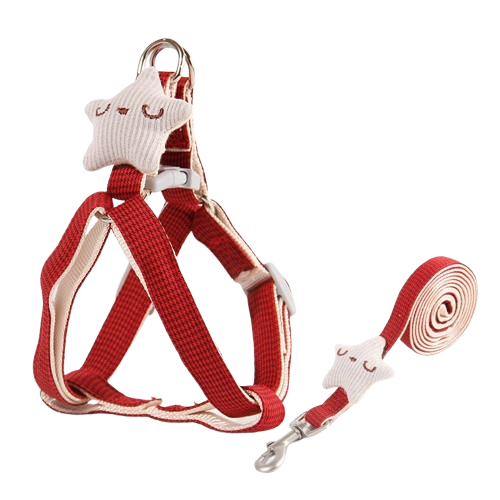 Harnais rouge et sa laisse pour Chihuahua avec étoile en relief – Confortable pour ajouter du style à votre petit chien ou chat