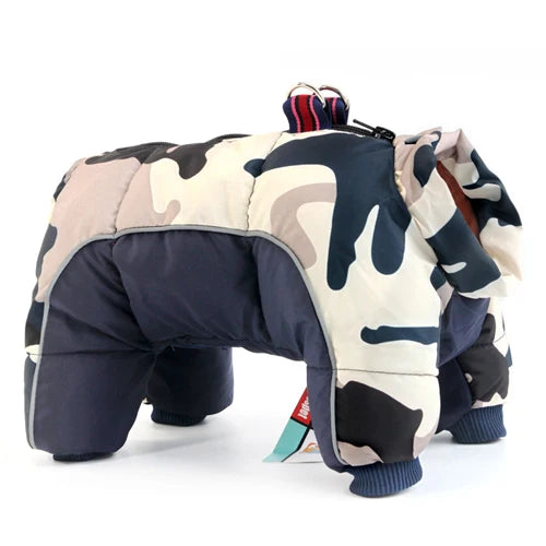 Chihuahua-Mantel: Schwarzer, gepolsterter Camouflage-Overall