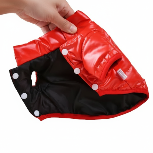 Manteau pour Chihuahua : doudoune matelassée rouge – Confortable, parfait pour protéger votre petit chien ou chat pendant les promenades - vue d'en dessous