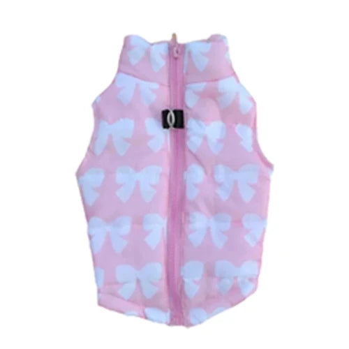 Manteau pour Chihuahua : doudoune rose motifs noeuds papillon blans  –Parfait pour protéger votre petit chien ou chat pendant les promenades