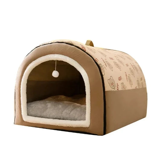 Niche pour Chihuahua : tube marron – Confort maximal avec intérieur moelleux, parfait pour les petits chiens ou chats - Avec grelot