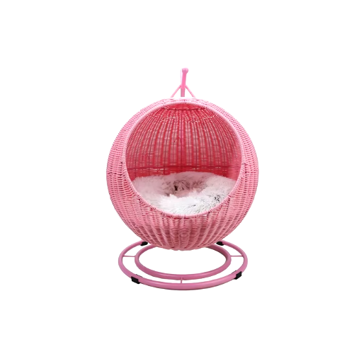 Niche pour Chihuahua : Panier suspendu en osier rose – Confort maximal avec intérieur moelleux, parfait pour les petits chiens ou chats