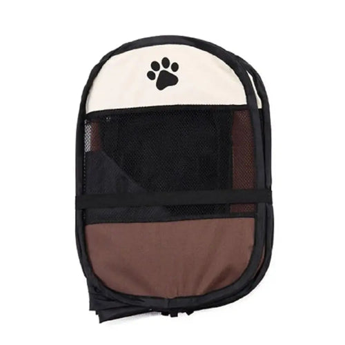 Niche pour Chihuahua : Parc pliable marron et blanc – Pratique pour offrir à votre petit chien ou chat un espace sécurisé - vue plié