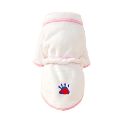 Vêtement pour Chihuahua - Peignoir cocoon blanc et rose – Doux et absorbant, idéal pour sècher votre petit chien ou chat