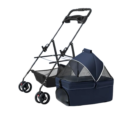 Poussette couverte pliable bleue pour Chihuahua – Confortable et pratique, idéale pour transporter votre petit chien ou chat
