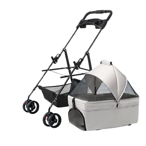 Poussette couverte pliable grise pour Chihuahua – Confortable et pratique, idéale pour transporter votre petit chien ou chat