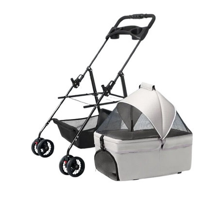 Poussette couverte pliable grise pour Chihuahua – Confortable et pratique, idéale pour transporter votre petit chien ou chat