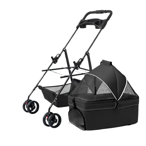 Poussette couverte pliable noire pour Chihuahua – Confortable et pratique, idéale pour transporter votre petit chien ou chat